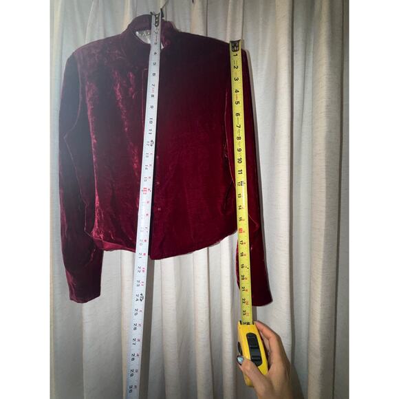 Vintage Ann Taylor Velvet Mandarin Jacket Burgundy Maroon Long Sleeve Top Size S - Picture 8 of 10